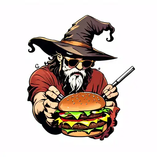 Stoner Wizard Fighting Over A Burger Wearing Shades