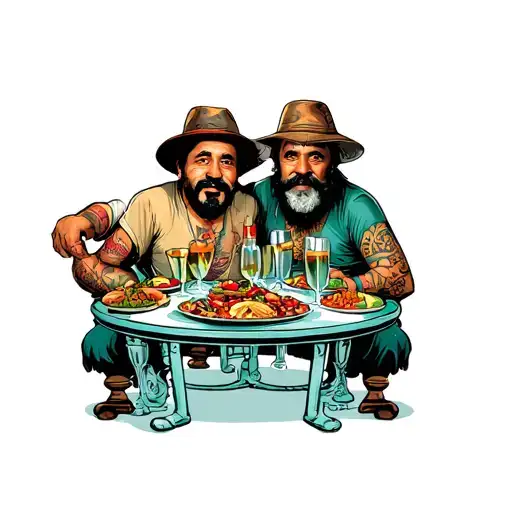 Jay And Silient Bob Cheech And Chong Chillin At A Feast With A Table Made Of Glass