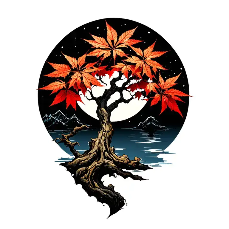 Japanese Maple Tree With Leaves Moon