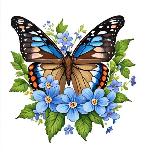 Butterfly And Forget-me-not Flowers