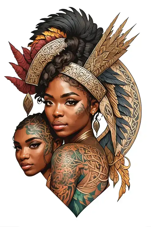 African Valkyrie & Celtic Valkyrie Warrior Woman Holding