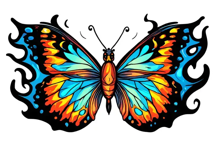 Semicolon Butterfly With Flames For The Wings Sitting