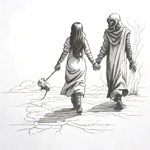A Girl Comforting A Evil Shadow Creature Walking Together