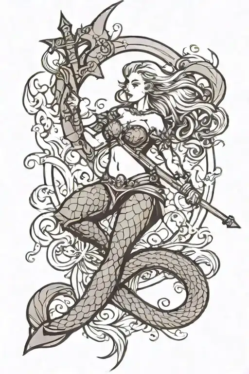Mermaid Wielding Sword And Shield Adorned