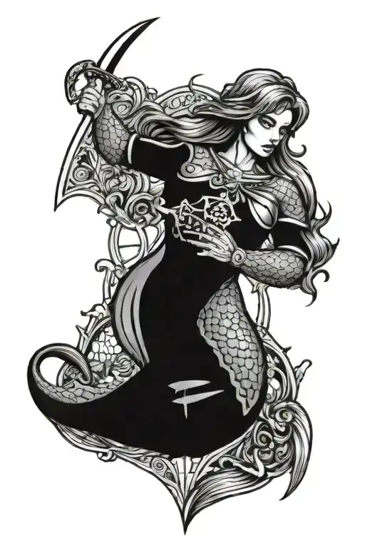 Mermaid Holding A Sword And Shield