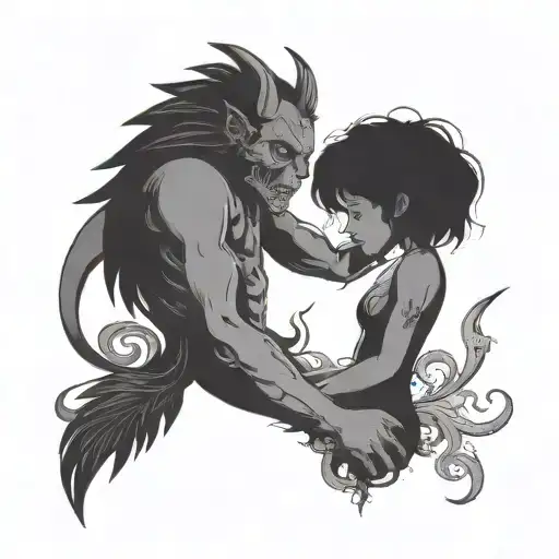 A Siloutte Of A Girl Comforting A Shadow Demon