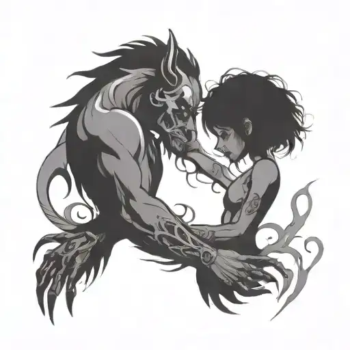 A Siloutte Of A Girl Holdonf Hands With A Sahdow Demon