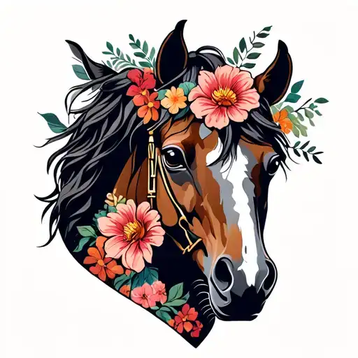 Horse Head With Flowers Blooming