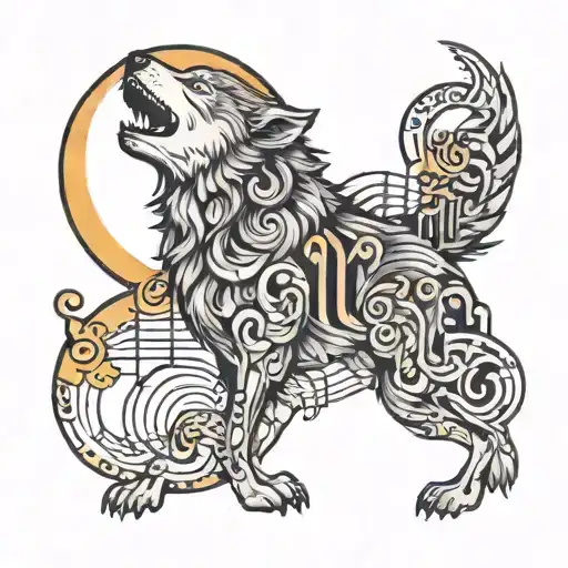 A Wolf Howling At A Full Moon Made Of Musical Notes