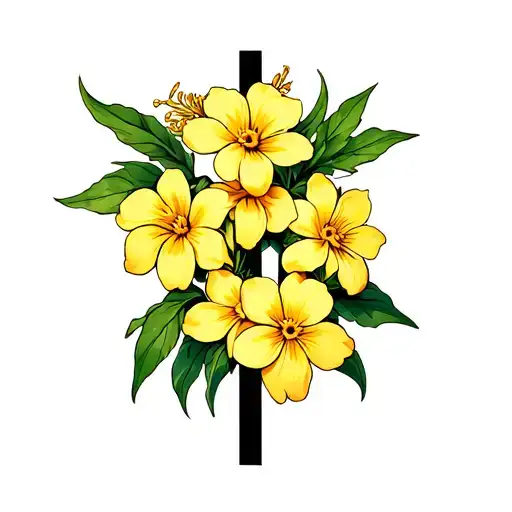 Cross With Yellow Jasmine Flowers