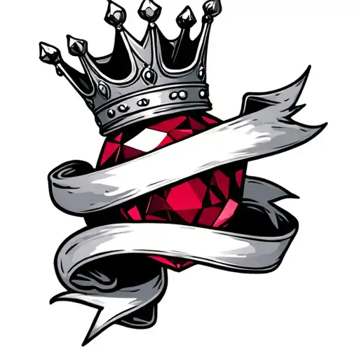 Black Grey Crown On Top Red Ruby Wrapped In Banner