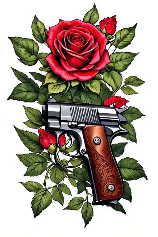 Gun With A Red Rose Intertwined