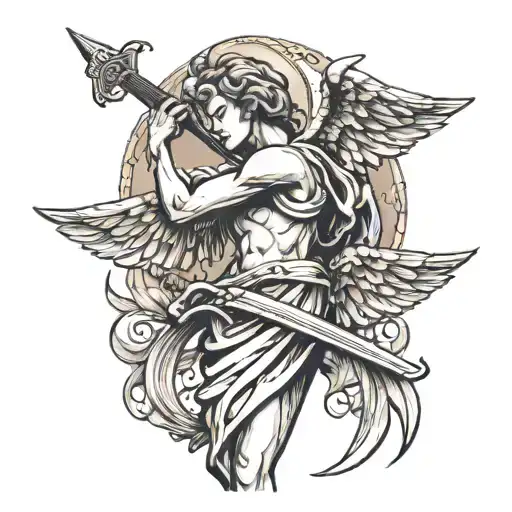 Angel With Wings Holding A Dagger Behind Its Back