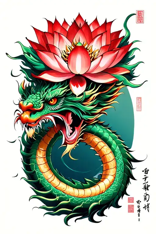 Bamboo Lotus Chinese Calligraphy Dragon