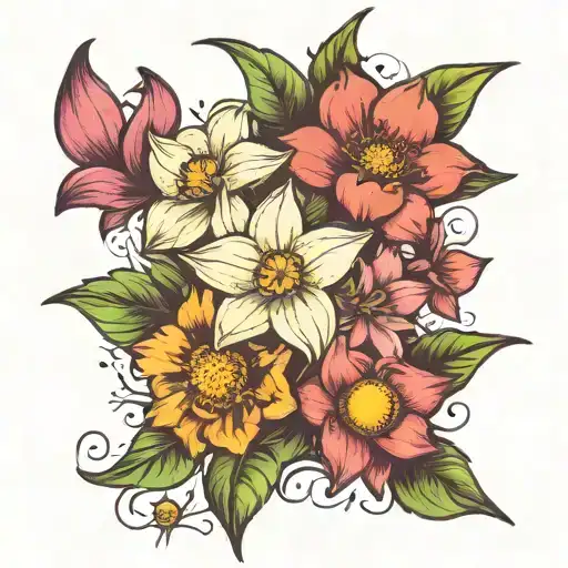 Narcissus And Cosmos Flowers