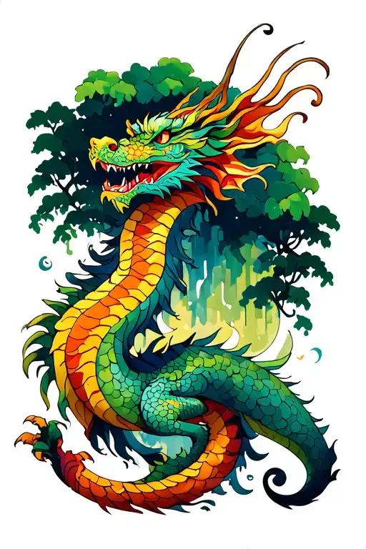 Dragon And Nature Elements Like Trees