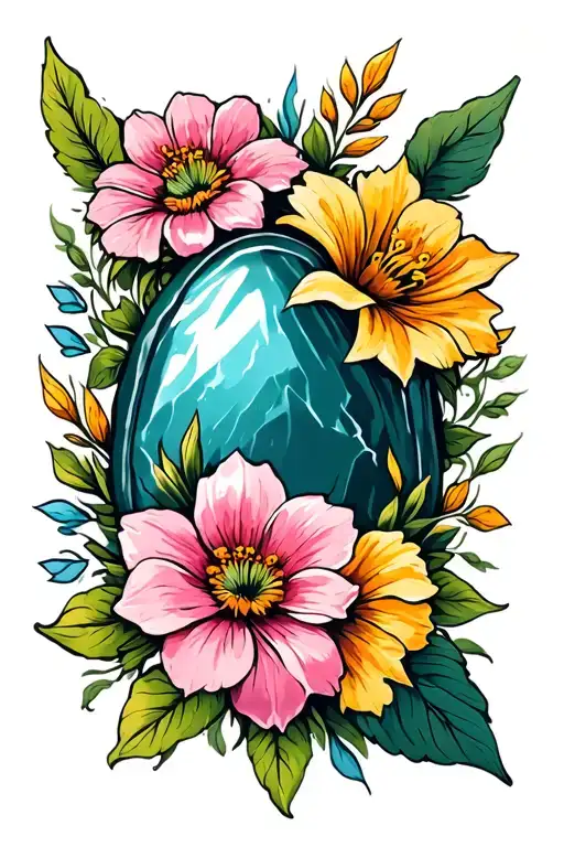 Flowers And River Stone Surrounded