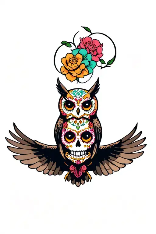 Flying Owl Holding A Sugar Skull