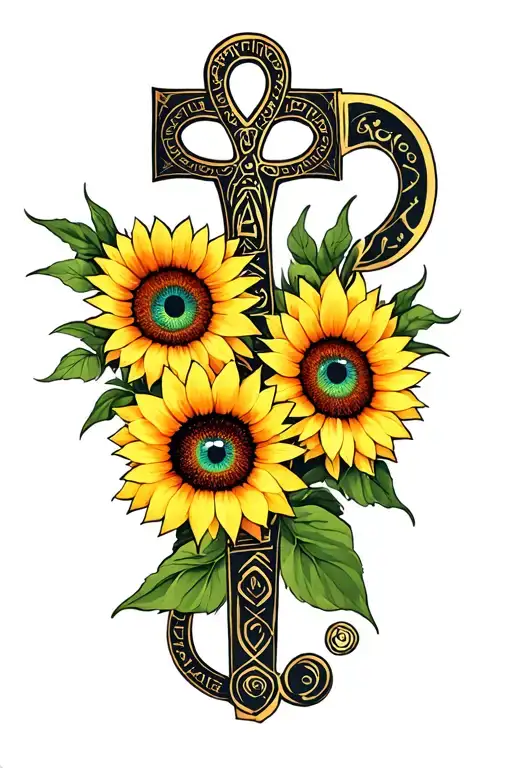 Sunflowers And Ankh Symbol With Eye