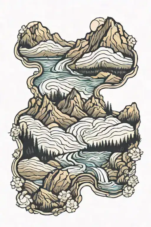 Topographical Map With Mountains And Waterfall