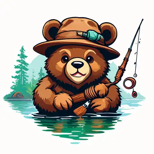 Cute Bear Fishing Woodwork Tools