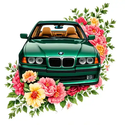 Bmw E39 In The Color Oxford Green With Flowers Around It In Traditional Style And Colors