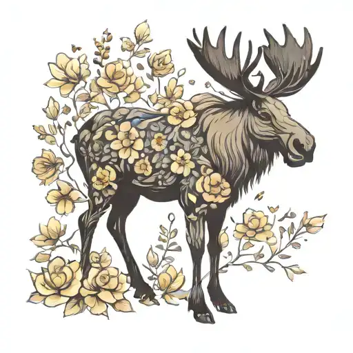 Floral Moose Alpaca Silhouette
