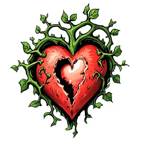 Heart With A Hole In It And Vines Growing Out Of The Hole