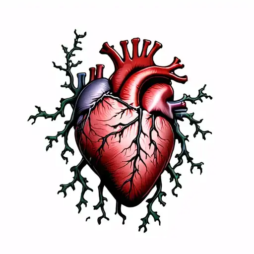 Anatomical Heart With A Hole In It And Vines Growing Out Of The Hole