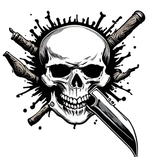 Skull With Knife Going Through It