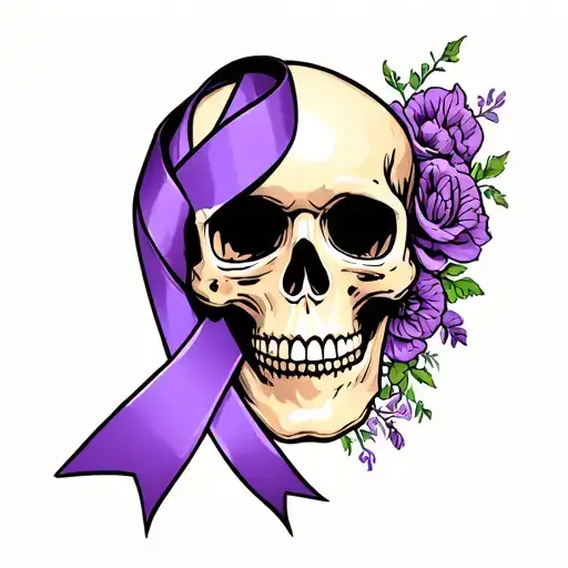 Alzheimers With Purple Ribbon And Skull