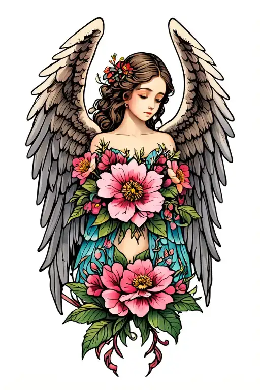Angel Wings With Flowers