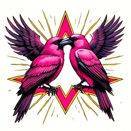 2 Pink Crows On A Star Background