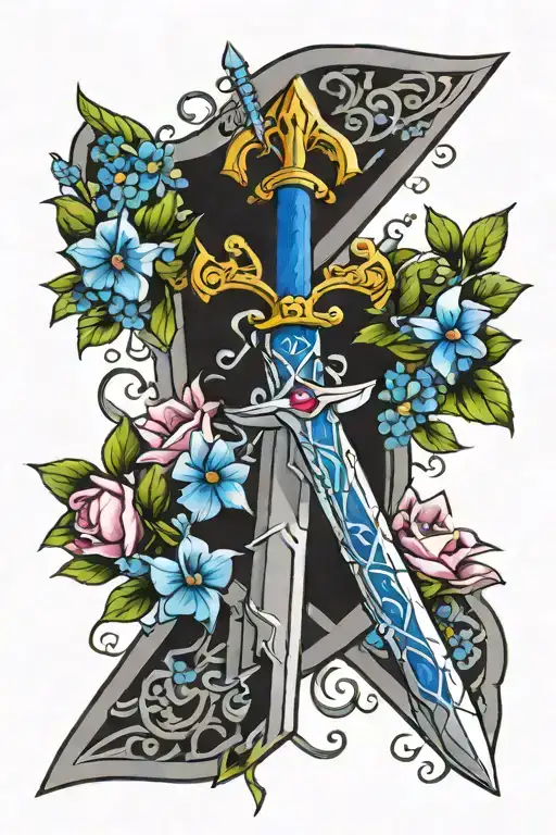 Zelda Master Sword With Blue Bonnet Flowers Intertwined