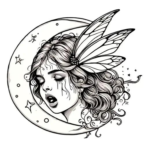 Crying Fairy On Moon