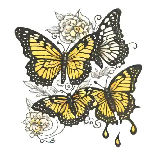 Yellow Butterfly And Monarch Butterfly Flying Next To Each Other