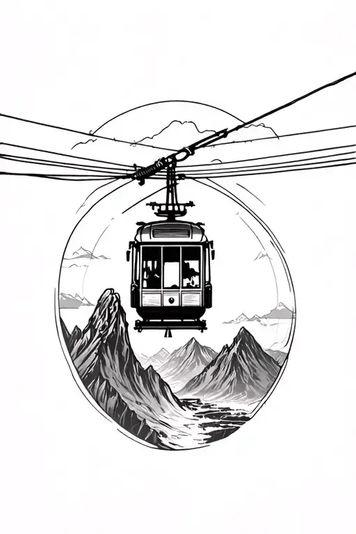 An Empty Cable Car Traveling High On A Wire