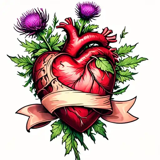 Heart And Thistle Flower With Ribbon Wrapped