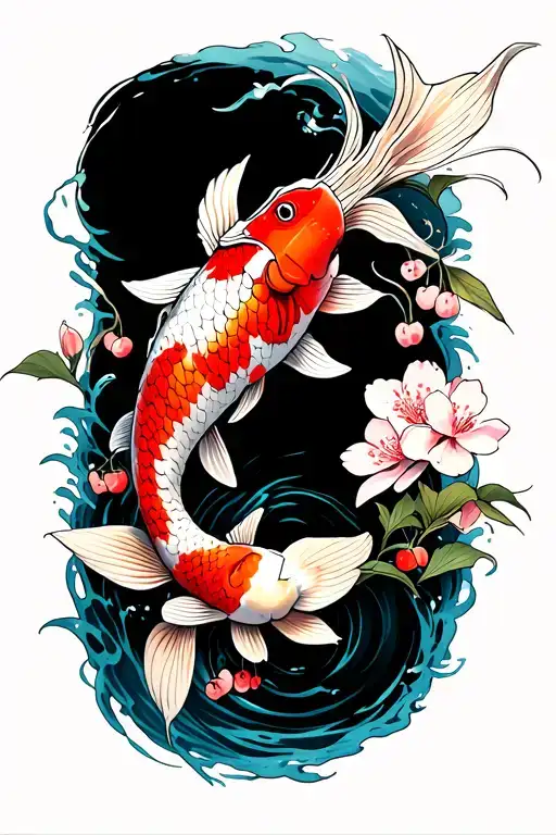 Koi Fish And Cherry Blossoms