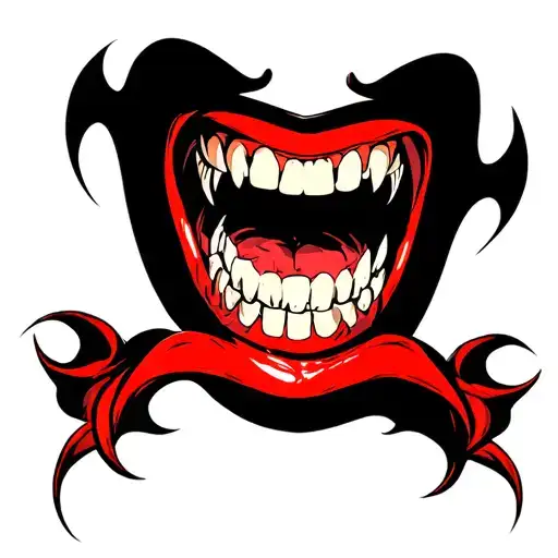 Retro Vampire Upper And Lower Fangs And Mouth Surrounded
