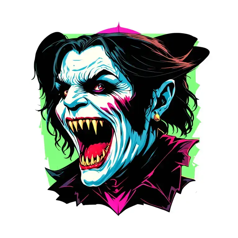 Neon Retro Vampire Upper And Some Lower Fangs And Mouth Simple