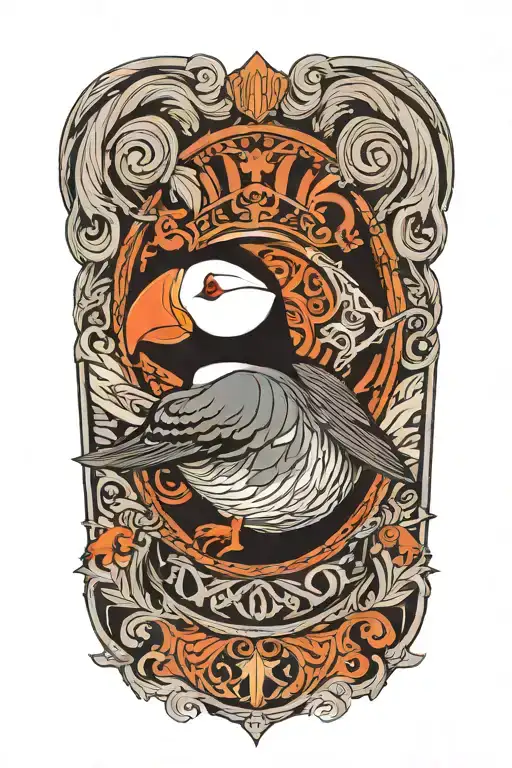 Male Puffin With An Old Scandinavian Viking Ship At Sea