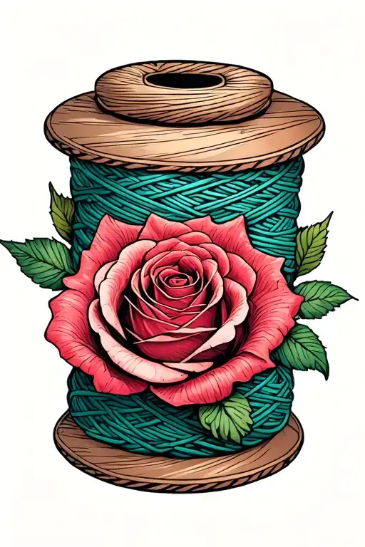 Rose's Mixed With Spool Of Thread Needles Yarn Intertwined