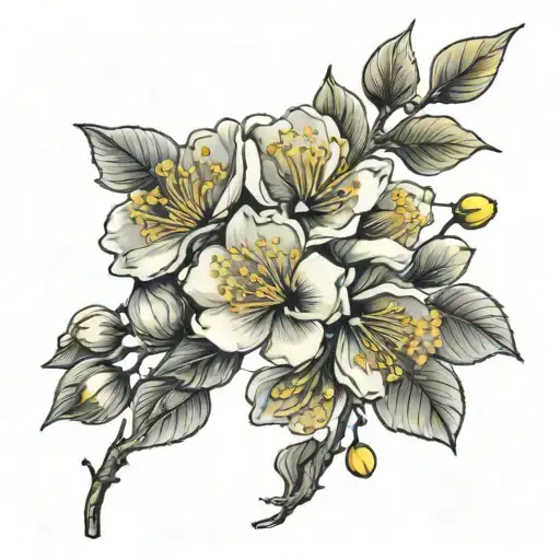Yellow Japanese Apricot Blossom On Upper Arm And Shoulder