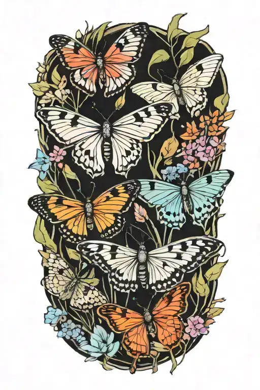 Coloful Moths With Black Swamp Grass In Back