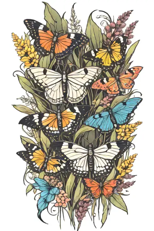 Coloful Moths With Black Swamp Grass In Back