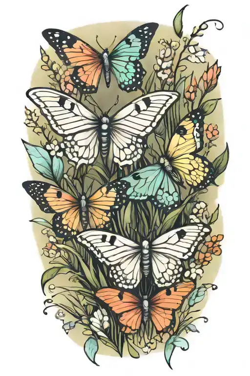 Coloful Moths With Simple Swamp Grass In Back