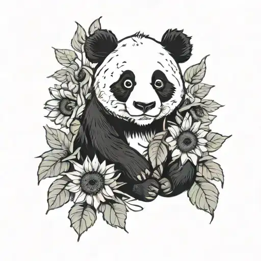 Panda With Sunflowers