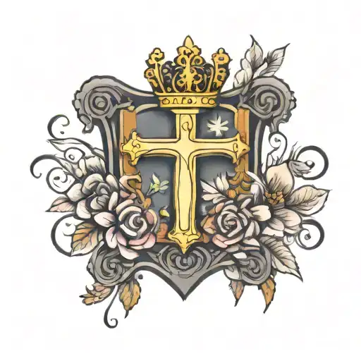 Cross Flowers Crown Holding Book Open