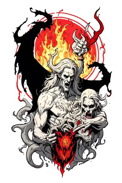 Hell Scene Featuring Hades And Cerebus